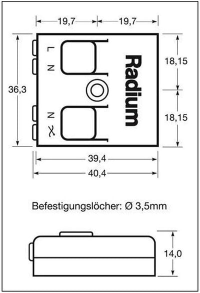 Radium Phasenabschnitt-Dimmer für 230V Lampen, 4.04 x 3.63 x 1.4 cm