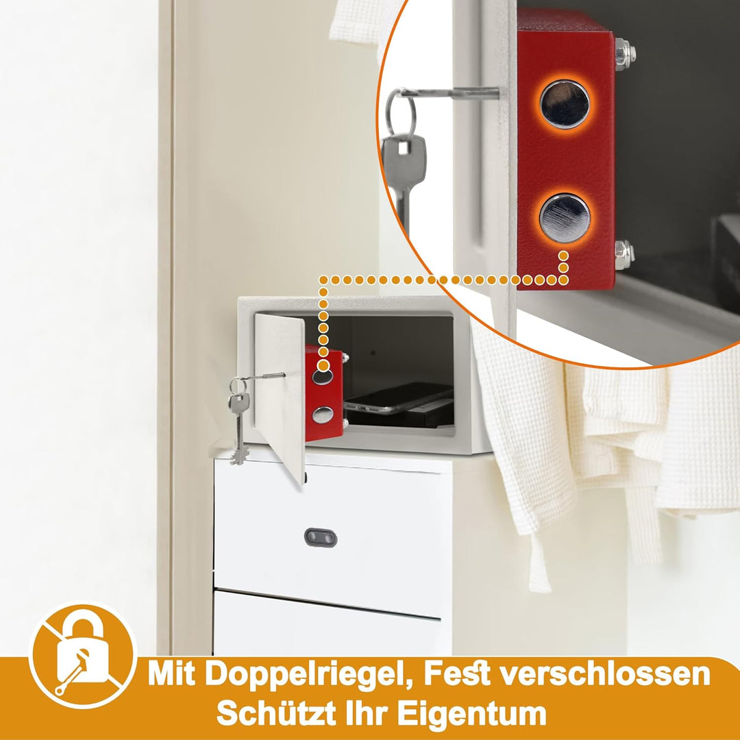 Tresor Safe Möbeltresor Feuerfest & Wasserdicht (31x20x20 cm - L) mit 2 Schlüsseln Geldschrank für B