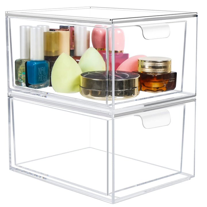 Kosmetik-Organizer-Schubladen,Stapelbare Transparenter Acryl-Make-up-Organizer,2 Stücke Schreibtisch