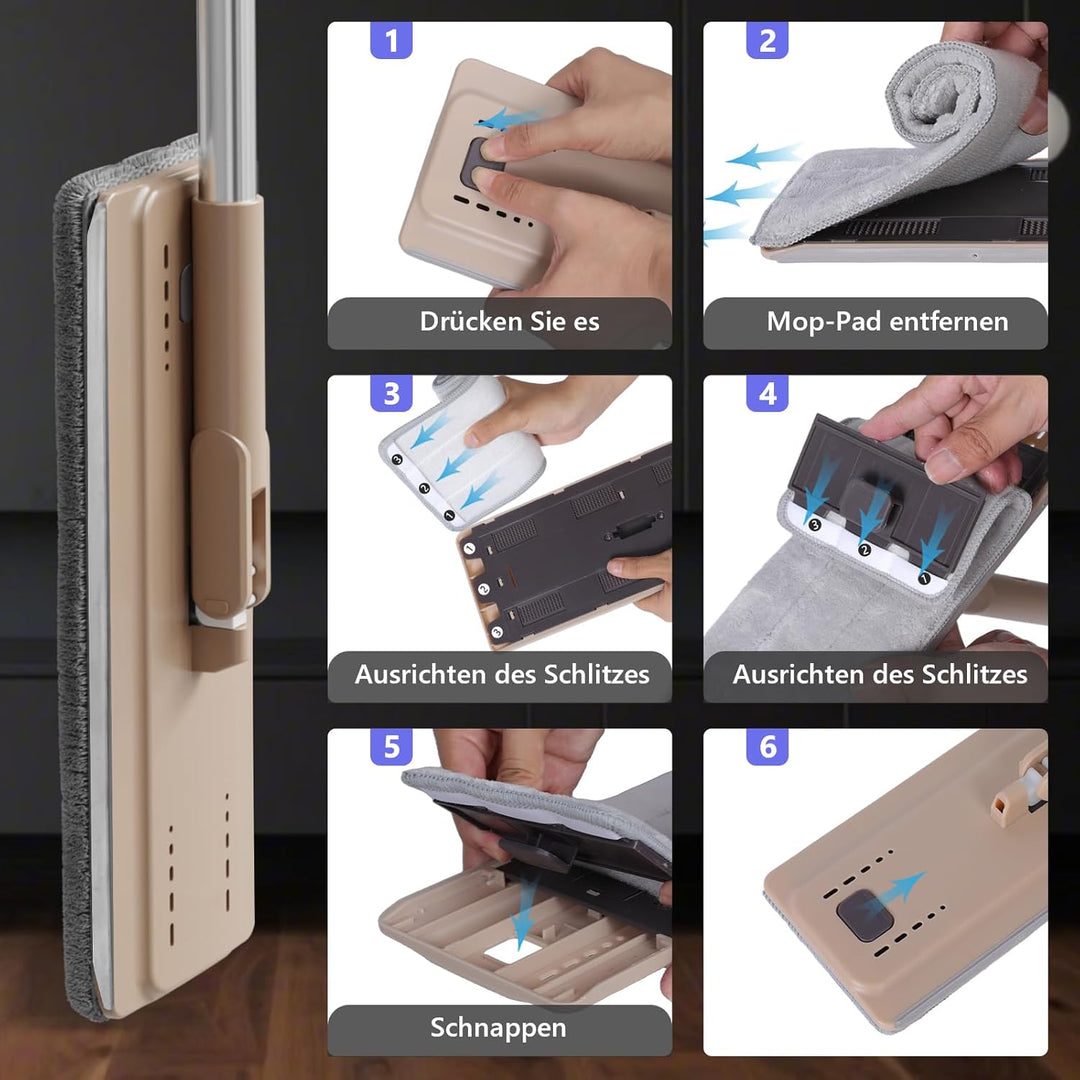 Masthome Bodenwischer mit Eimer Set, Putzeimer und Flacher Mopp Set mit Langem Griff aus Edelstahl u