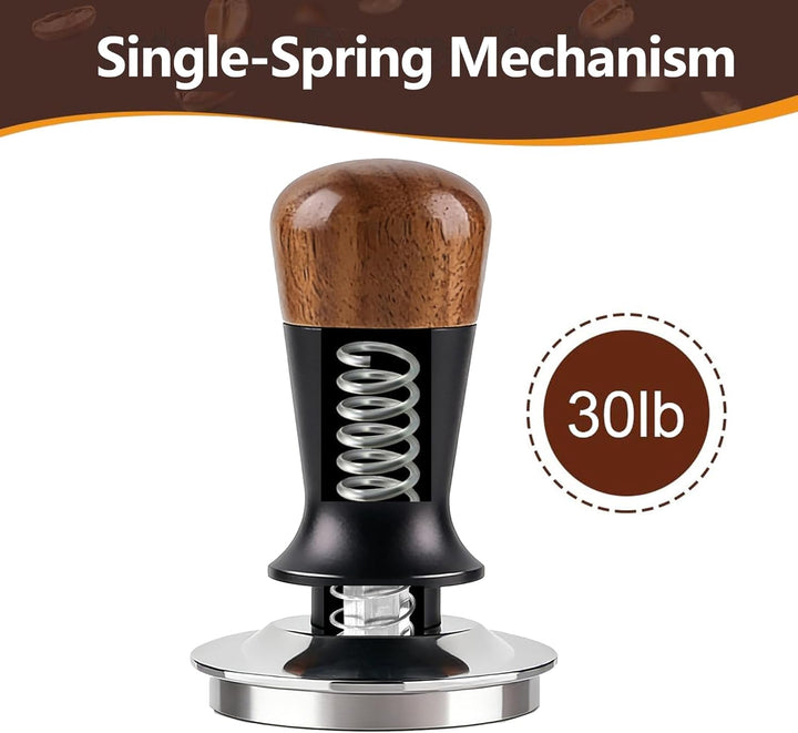 51mm Kaffee Tamper mit Walnuss-Griff, 30lbs Konstanter Druck Espresso Tamper, Edelstahl Kaffeestampf