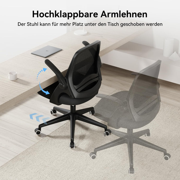 Hbada Bürostuhl Ergonomischer Schreibtischstuhl Arbeitsstuhl Drehstuhl mit klappbaren Armlehnen Mesh