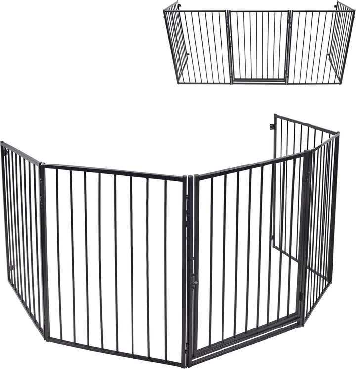 Froadp Kaminschutzgitter Metall Ofenschutzgitter mit Tür 305 x 76 cm Laufgitter Baby Laufstall Abspe