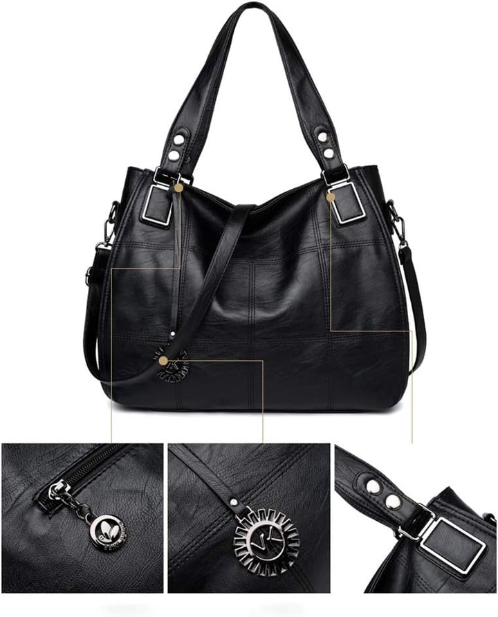 Kris Anna Damen Hobo Schultertasche Shopper Tasche aus PU-Leder mit Schulterriemen Umhängetasche Sti
