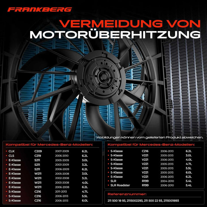 Kühlerlüfter Motorkühlung Lüfter für CLK C209 CLS C219 E-Klasse W211 S211 S-Klasse W221 C216 SLR R19