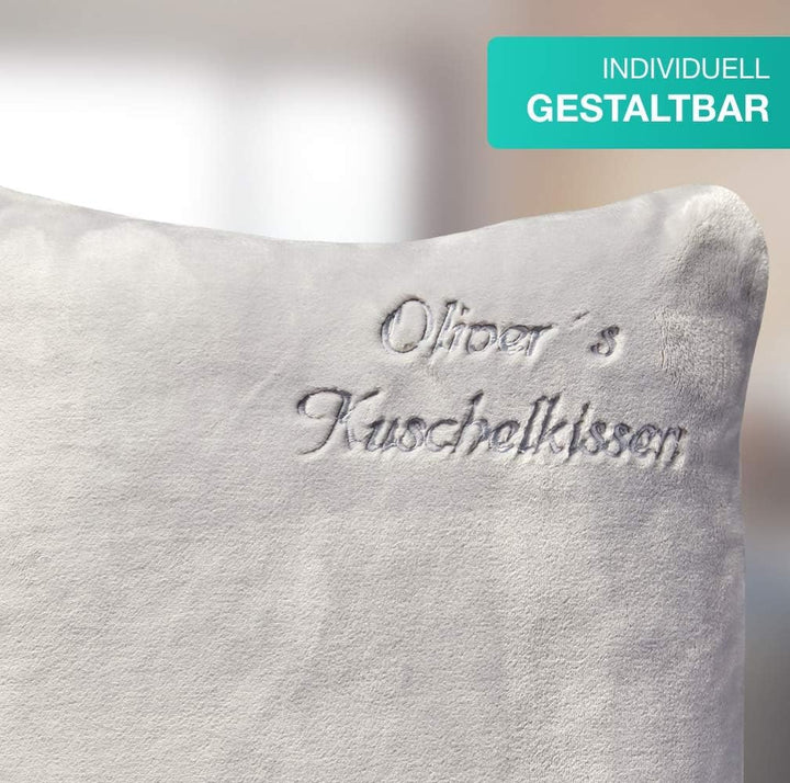 Kissen- Kuschelkissen mit Name Bestickt- 50 x 50 cm - Beere - Stickfarbe wählbar - Wunschtext indivi