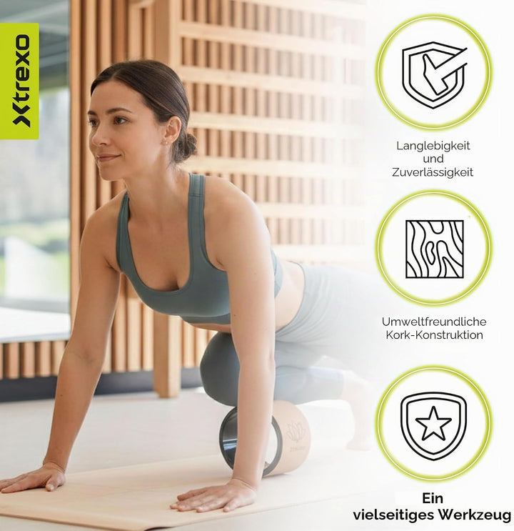TREXO Yoga Rad Naturkork mit einem Durchmesser von 32 cm und einer Breite von 13 cm in Braun aus 100
