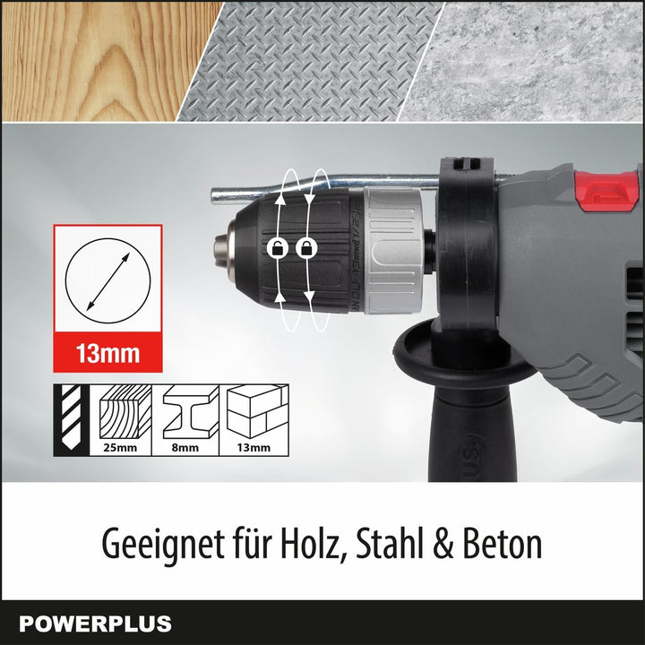 Powerplus Elektro-Schlagbohrmaschine POWE10030-2 in 1: (Schlag-) Bohren, 720 W Bohrleistung, 3 Nm, L