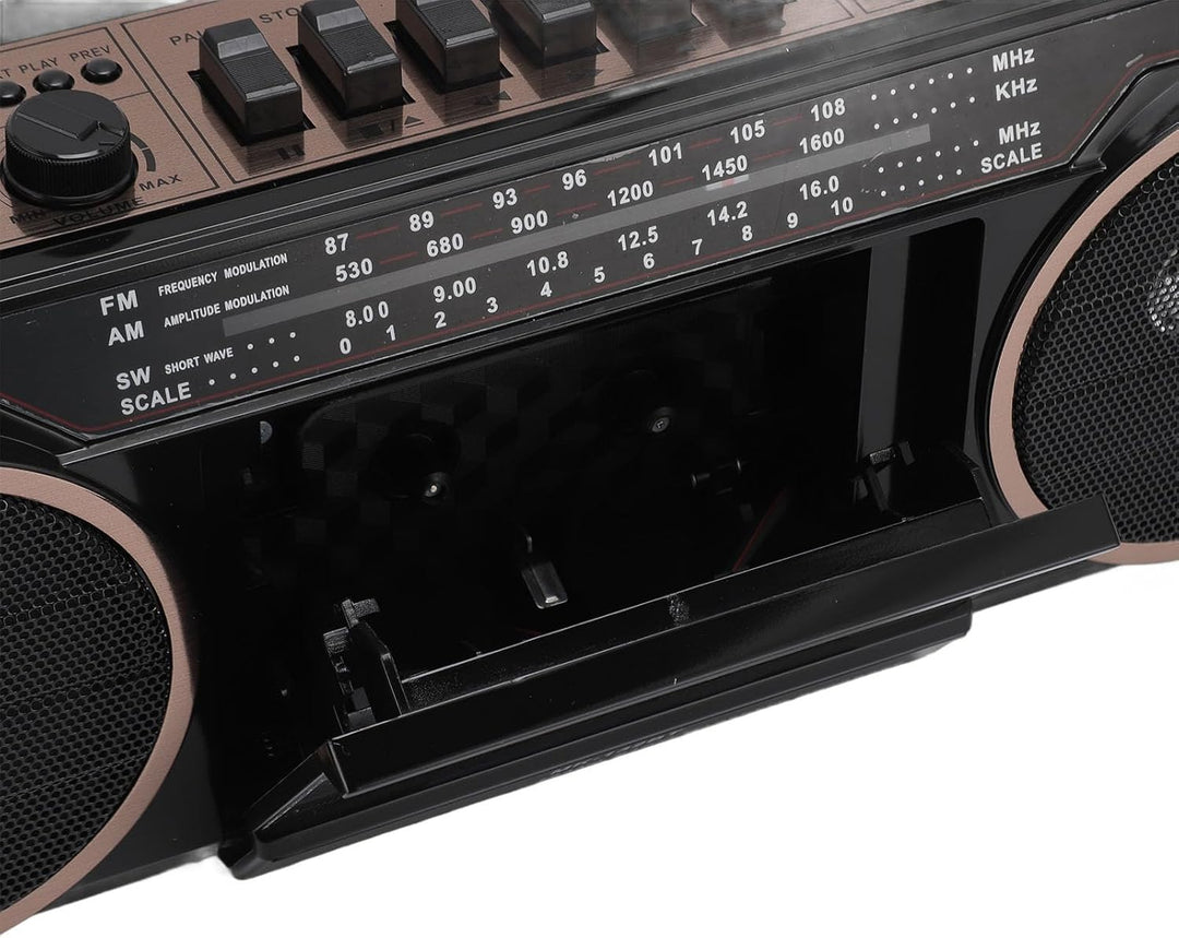 Kassetten Boombox, Retro Blueooth Boombox mit USB, SD und 3,5 Mm AUX Eingang, AM FM SW Kassettenspie