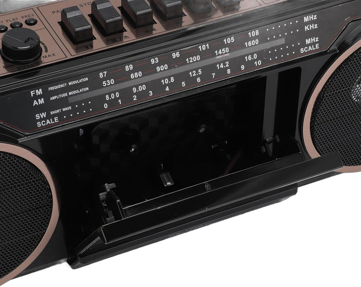 Kassetten Boombox, Retro Blueooth Boombox mit USB, SD und 3,5 Mm AUX Eingang, AM FM SW Kassettenspie