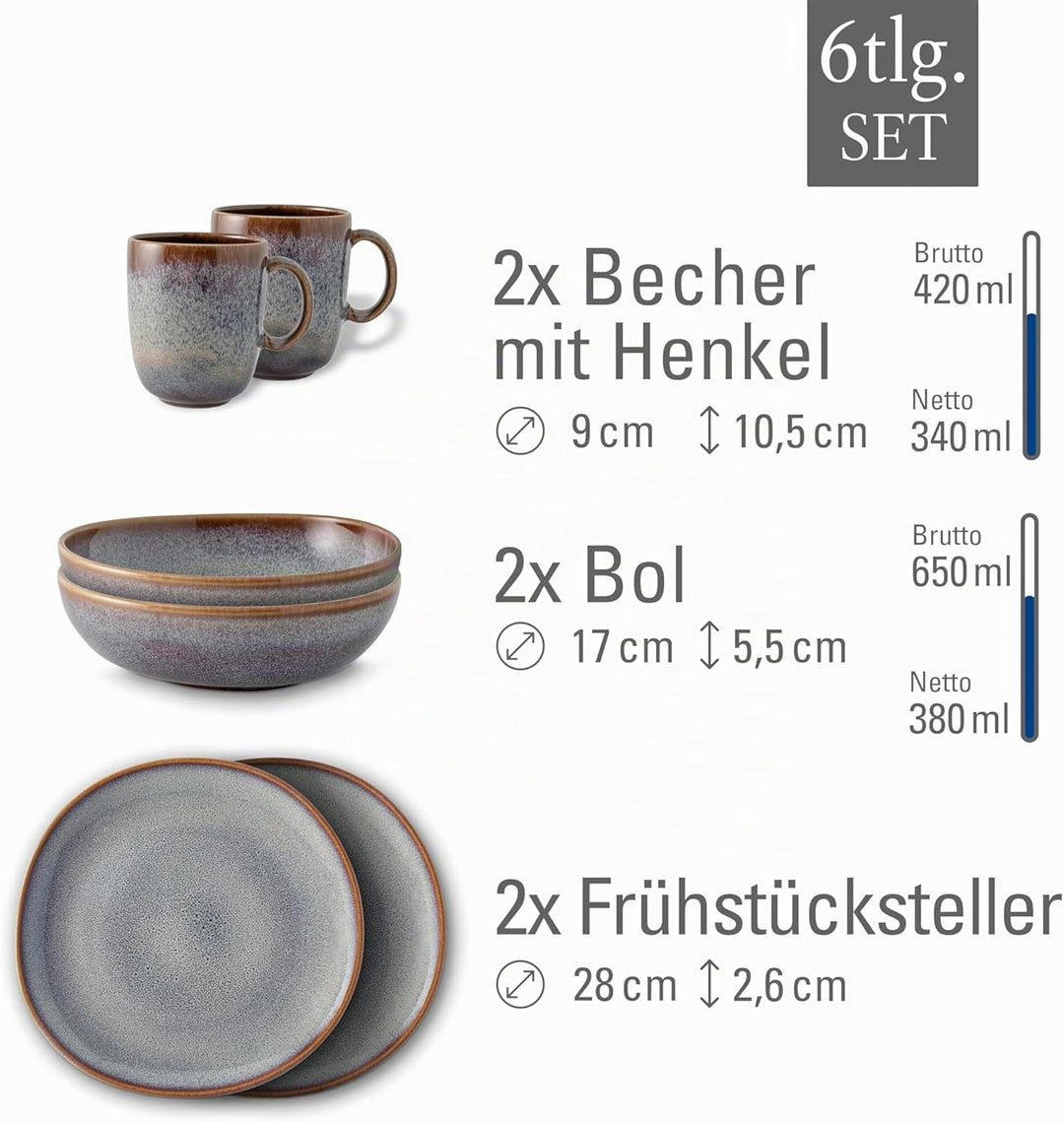 like. by Villeroy & Boch - Lave beige Geschirr Set aus Steingut, 6tlg., Pottery Look, Frühstückservi