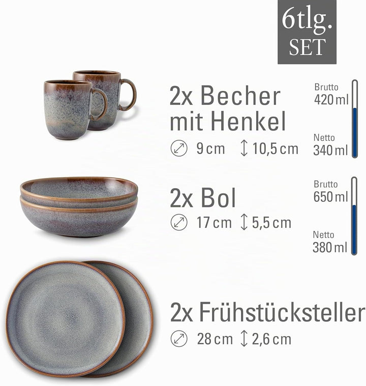 like. by Villeroy & Boch - Lave beige Geschirr Set aus Steingut, 6tlg., Pottery Look, Frühstückservi