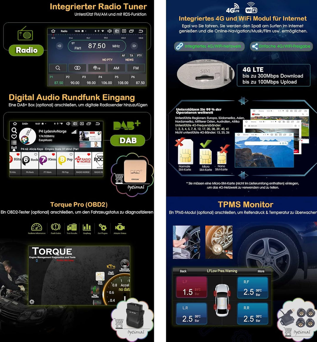 Erisin Android 14 8-Kern Autoradio Mit GPS Navi für Porsche Panamera (2010–2016) 7 Zoll Touchscreen