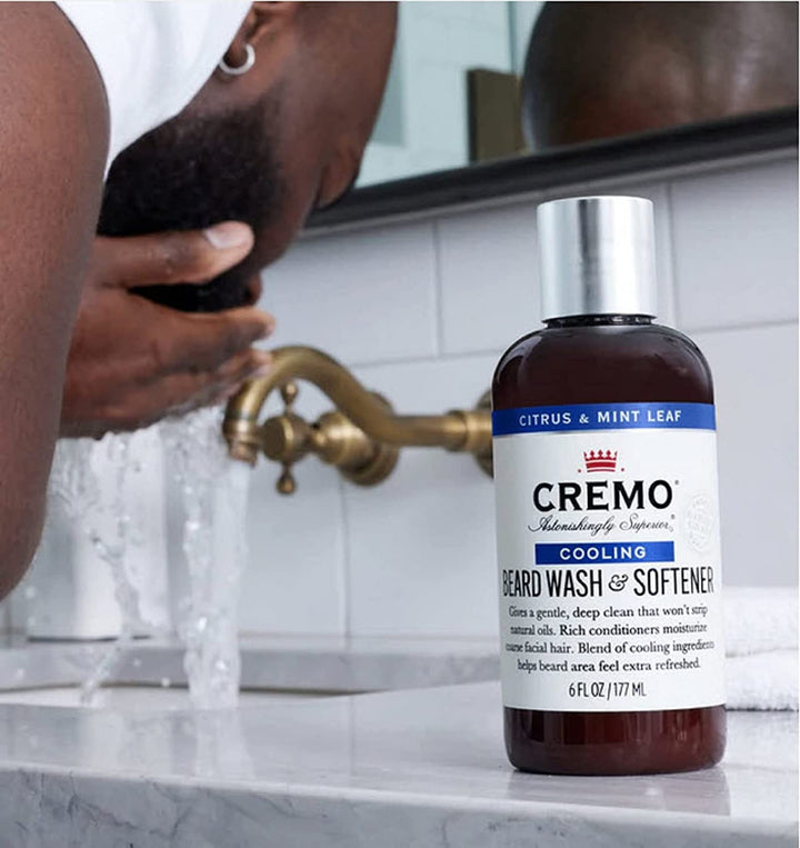 CREMO - Beard Wash & Softener For Men | Cooling Citrus & Mint Leaf | 177ml, Beard Wash