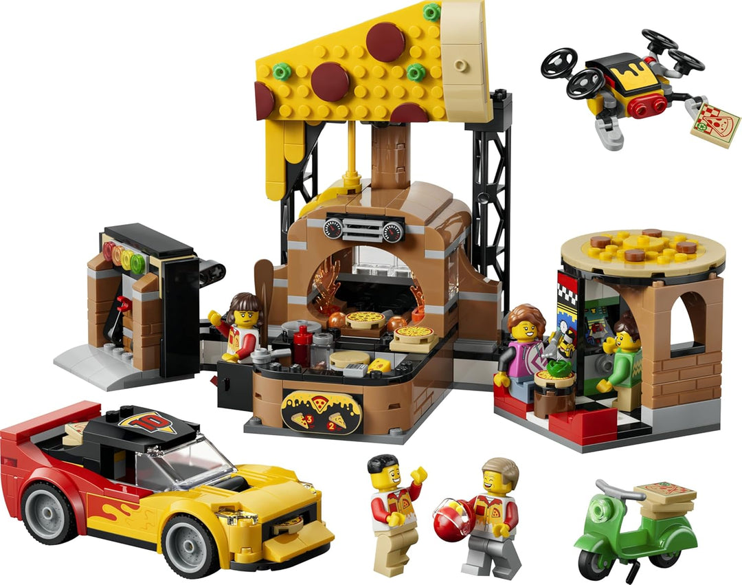 LEGO City Pizza-Liefererlebnis mit Fahrzeugen - inkl. Spielzeugauto, Roller, Drohne, Arcade-Automat