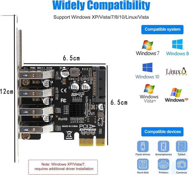 Interne 4-Port PCIe USB-Erweiterungskarte, USB 3.2 Gen 1 (5 Gbit/s), interner Hub-Adapter-Controller