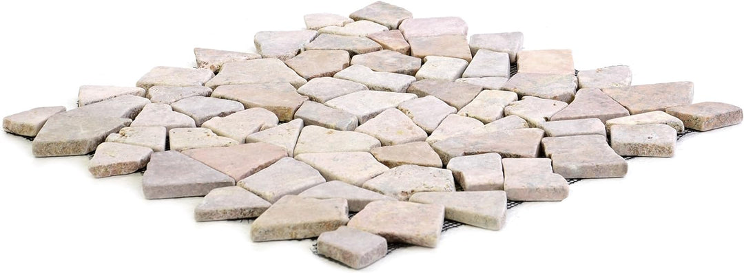 DIVERO 9 Fliesenmatten Naturstein Mosaik aus Marmor für Wand und Boden beige/rosa á 35 x 35 cm