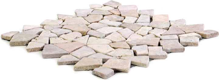 DIVERO 9 Fliesenmatten Naturstein Mosaik aus Marmor für Wand und Boden beige/rosa á 35 x 35 cm