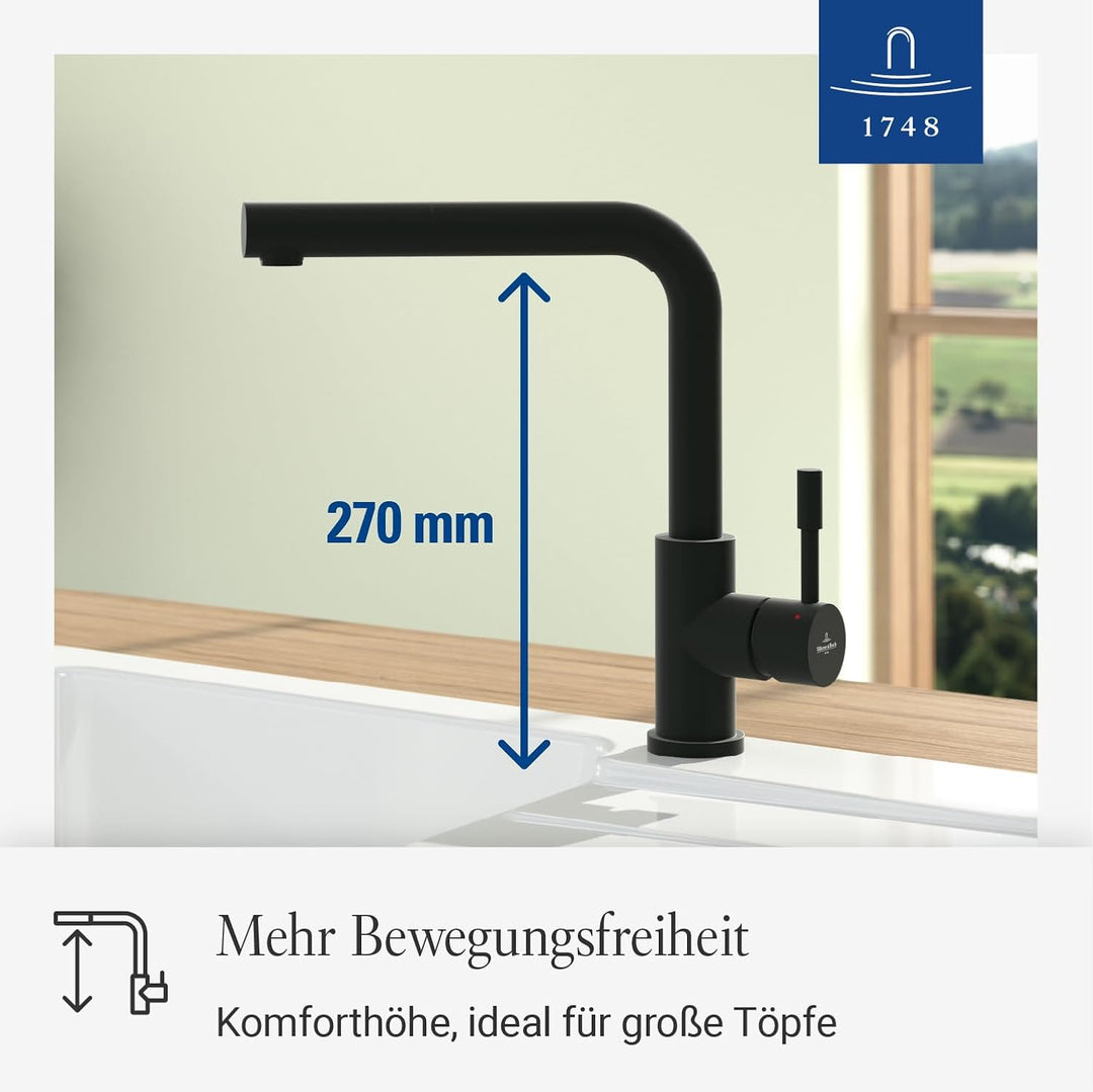 Villeroy &amp; Boch Steel Shower Küchenarmatur, Höhe 270 mm – Schwarz Matt