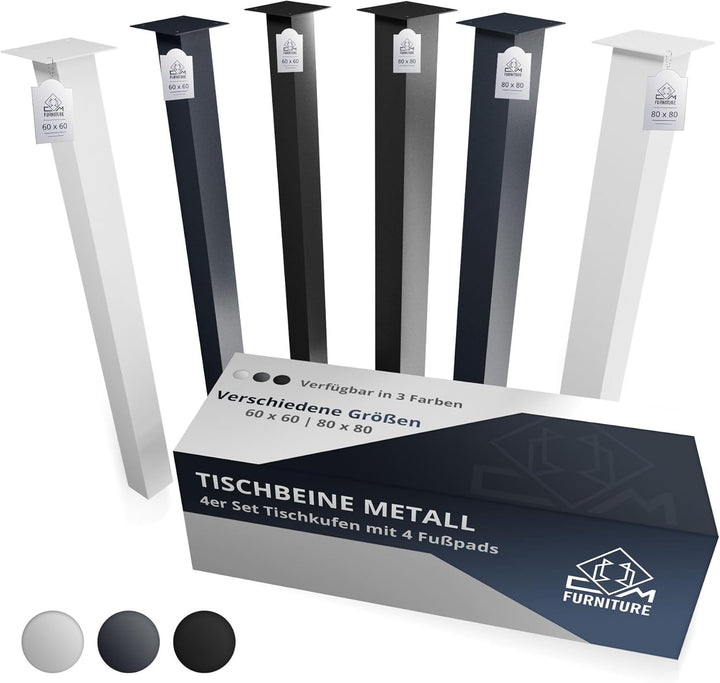 CM Furniture - Tischgestell Metall Stahl Modern | Tischbeine Schwarz - Tischkufen 4 Stück H72cm - 8x