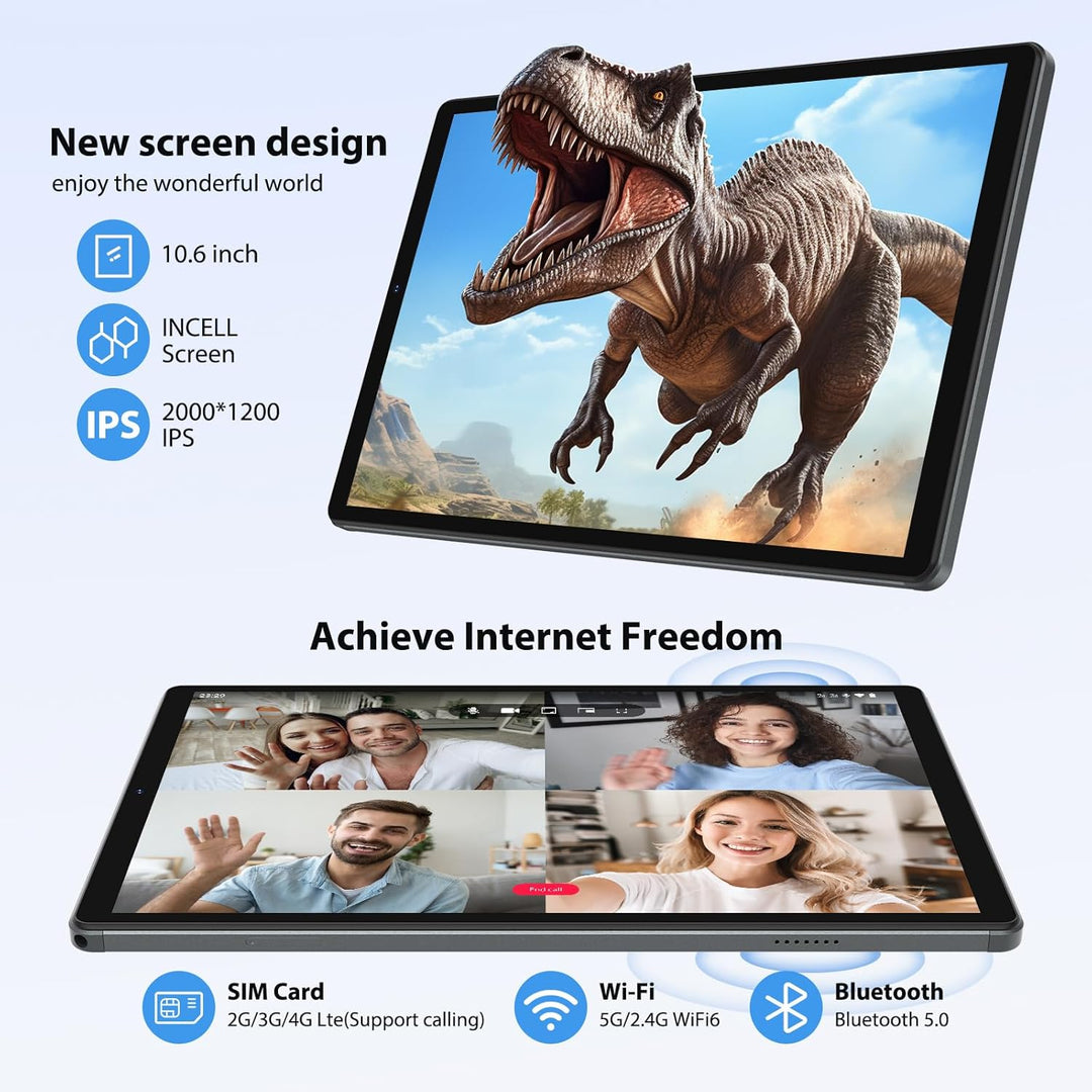 2K 10.6 Zoll Android 15 Tablet, 4G LTE+5G WiFi, 36GB RAM+512GB ROM (2TB TF), Octa-Core, 2000 * 1200F