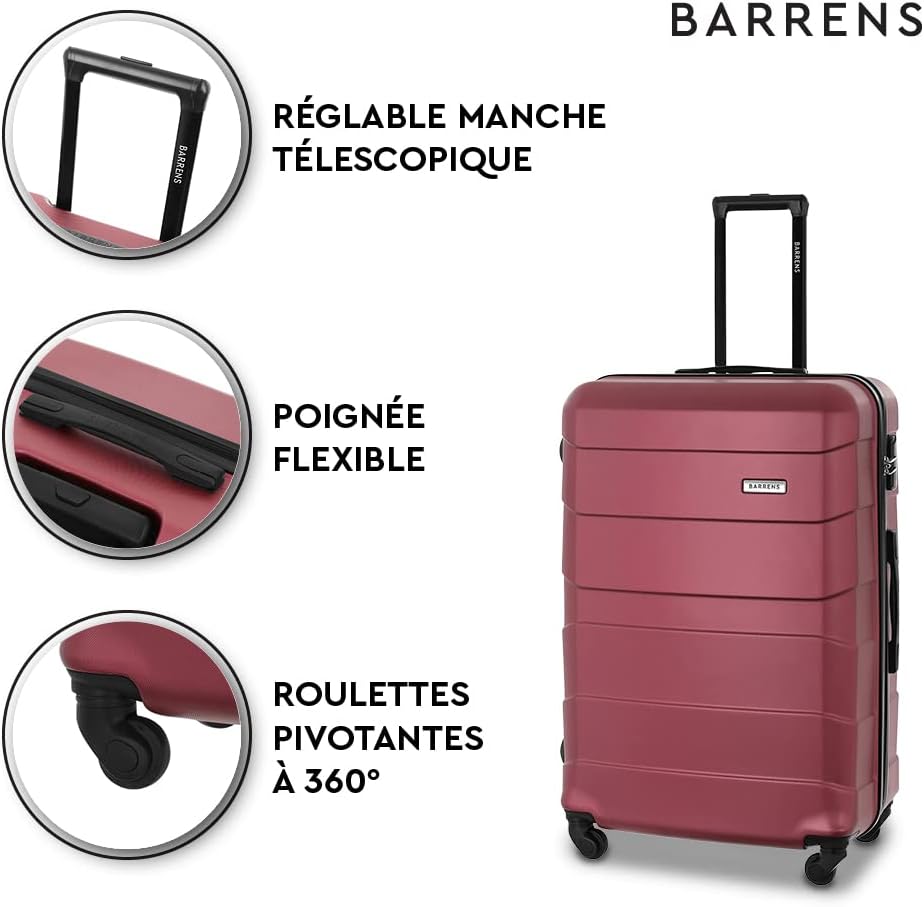 BARRENS Grosser Koffer | Aufgabegepäck | 77x52x29 cm | 90 L | 4x360 Grad Rollen | Flexibler Griff |
