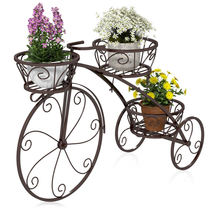 GOPLUS Pflanzenregal Fahrrad, Blumenregal mit 3 Ebenen, Blumenständer aus Metall, Pflanzenständer Bl