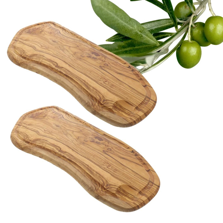 2x HOFMEISTER® Schneidebrett Saftrille Olivenholz - praktisches Set aus zwei Brettern aus Olive mit
