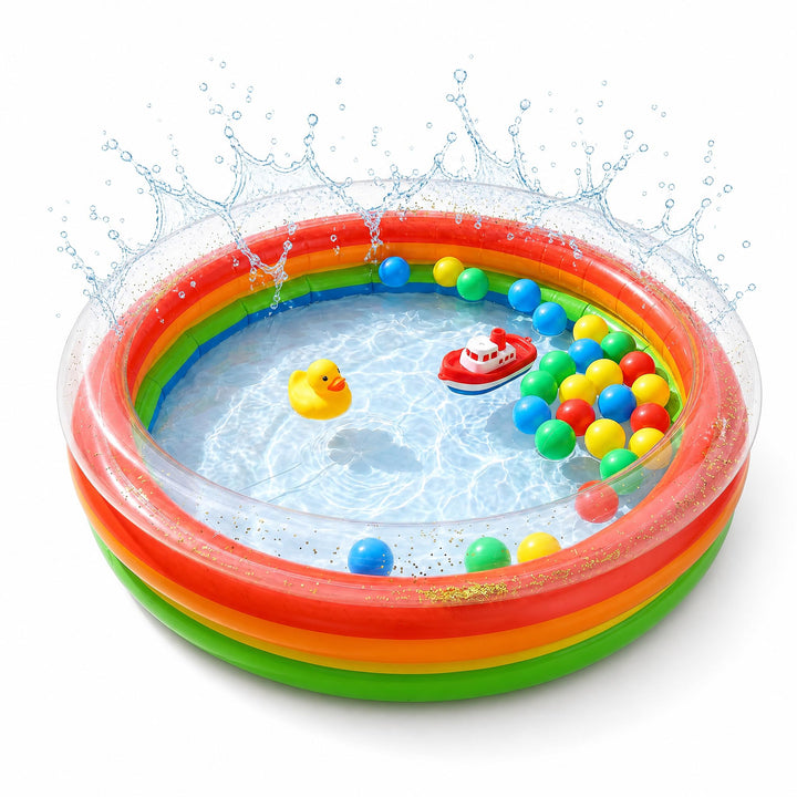 Aufblasbares Planschbecken Baby, 90x25 cm Kleiner Pool für Kinder mit Regenbogenmuster &amp; Glitzer – i