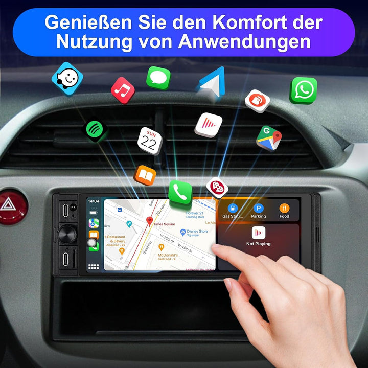 1 DIN Radio Kompatibel mit Wireless CarPlay & Android Auto, Autoradio 1Din mit 6,28 Zoll HD Bildschi