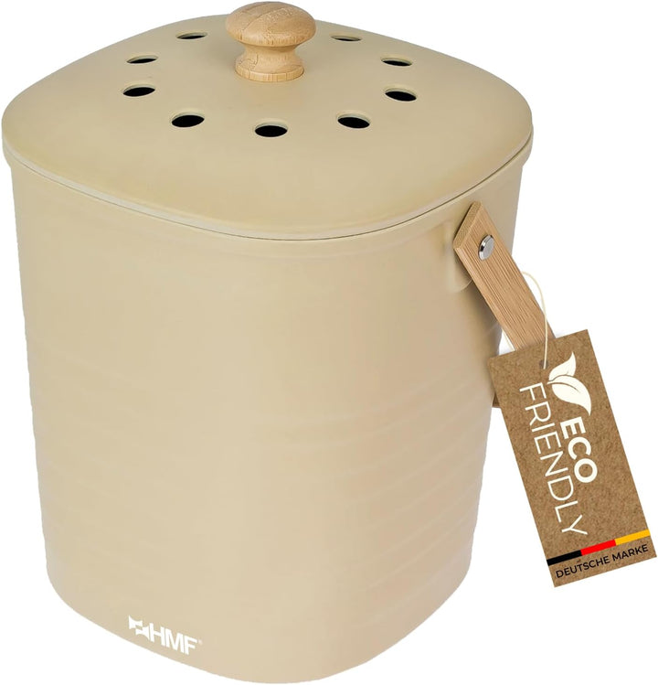 HMF Nachhaltiger Biomülleimer Küche, Geruchsdichter Komposteimer mit Deckel | 3 Liter | Beige Beige