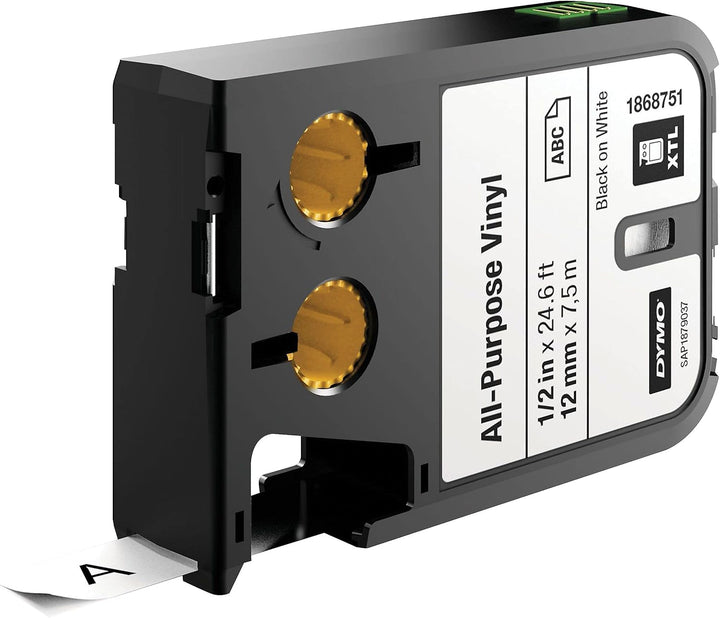 DYMO XTL Allzweck-Vinyletikett | 12 mm x 7 m | Schwarz auf Weiss Schwarz auf Wei? 12 mm x 7 m, Schwa