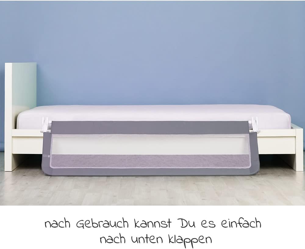 Fillikid Bettschutzgitter & Rausfallschutz für Baby & Kinder 150 x 50 cm - hohes, klappbares Bettgit