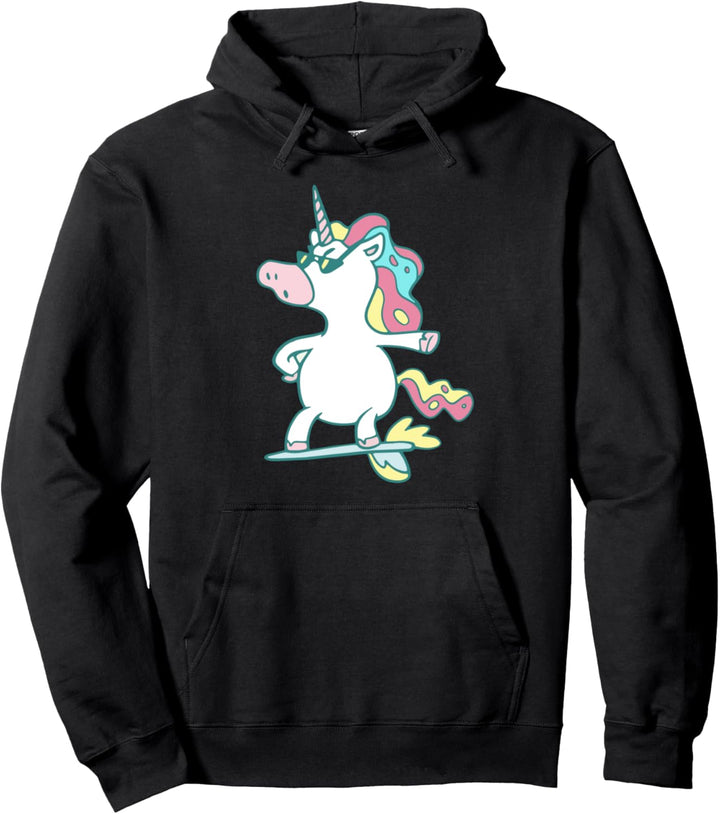 Lustiges Einhorn auf Surfbrett Motiv für Herren Damen Kinder Pullover Hoodie