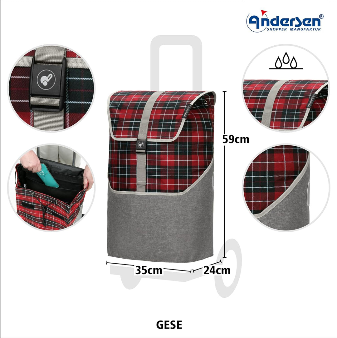 ANDERSEN Einkaufstrolley - Shopper Gese rot 46 L geräumig, hochwertig, Reflektor, Aluminium, Griff e