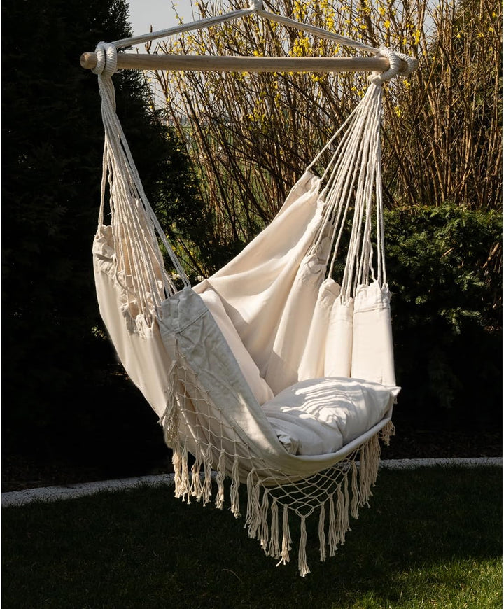 Gardlov Hängesessel Outdoor 97 x 130 cm Beige bis 120 kg - Schaukelsessel Outdoor und Innen - Hänges