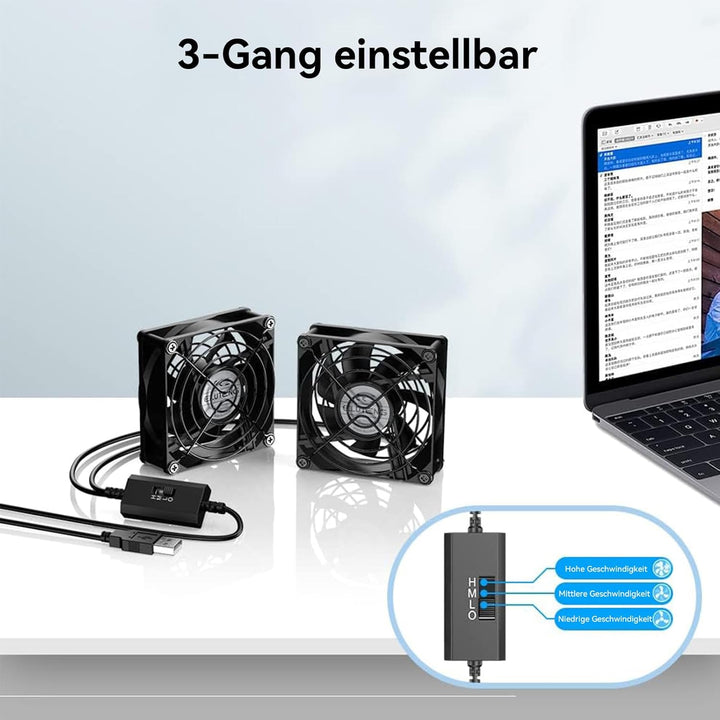 ELUTENG Doppel PC Lüfter USB 80mm mit 3 Geschwindigkeit Einstellbar 8cm Computer Lüfter USB 2 in 1 M