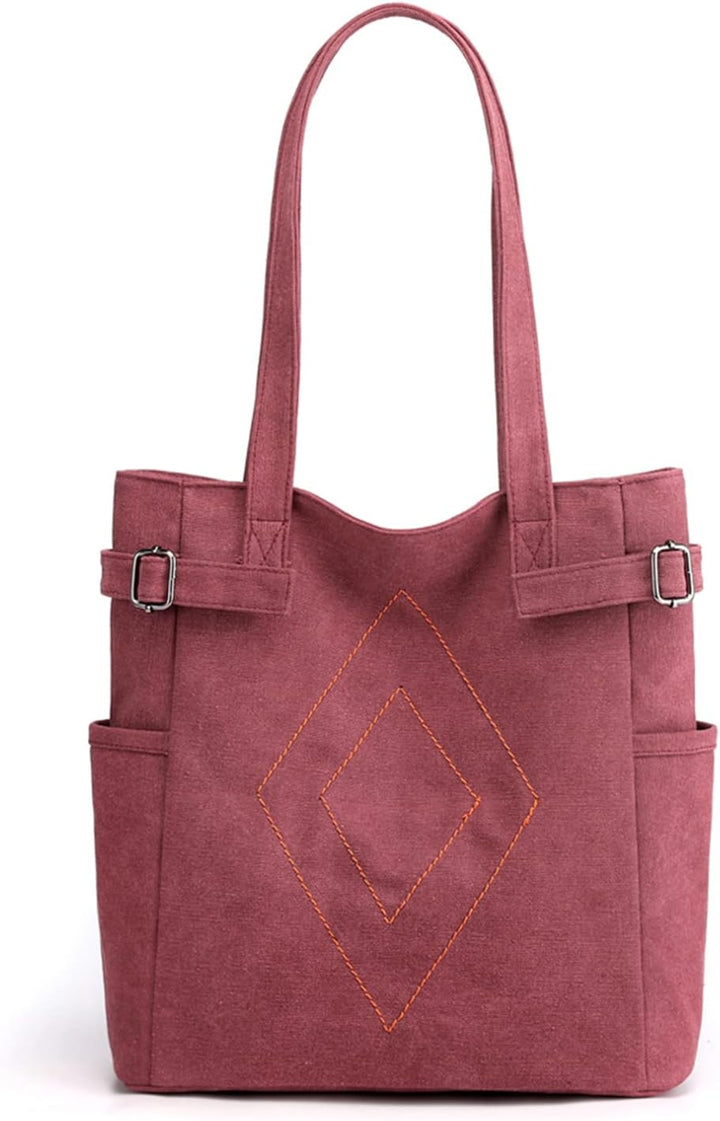 PORRASSO Damen Schultertasche Canvas Tote Bag Handtasche Mädchen Praktische Henkeltasche für Schule