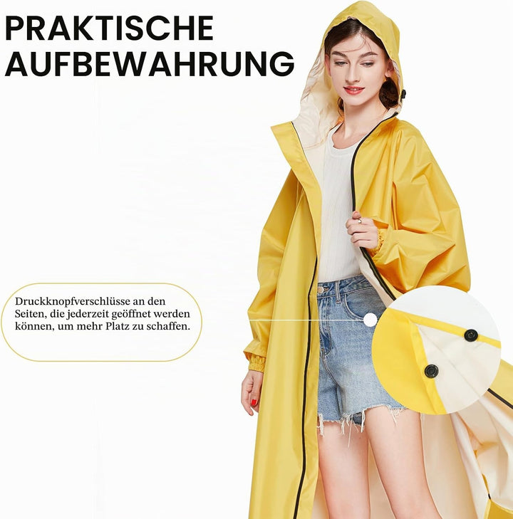 Ynport Crefreak Damen Lange Wasserdichte Regenmäntel Leichter Regenponcho Packbare Outdoor-Regenbekl