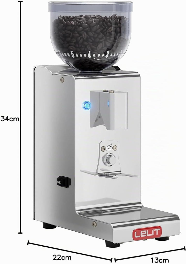 LELIT Fred Kaffeemühle - 38 mm konischer Grat und elektronische Dosierung - Edelstahl - Silber