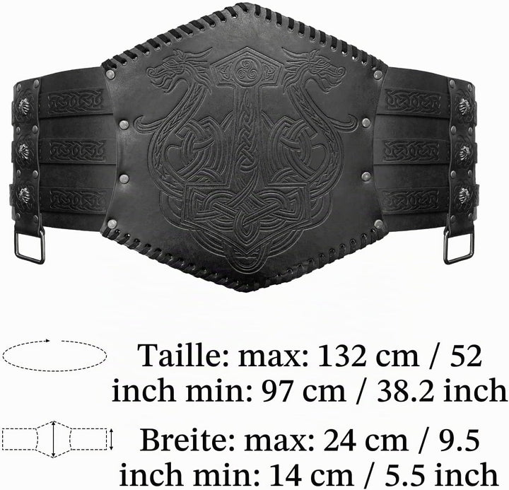 HiiFeuer Wikinger geprägter Taillenpanzer, nordischer Kunstleder-Gürtel, mittelalterlicher Ritter-Ko