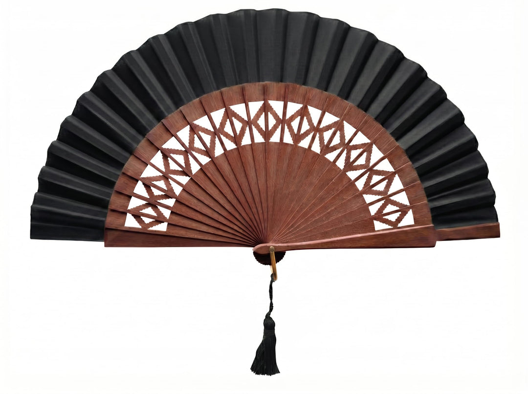 Handgefertigter Spanischer Fächer - 100% Baumwolle und Sipo-Holz - HandFächer aus Holz und Stoff - F