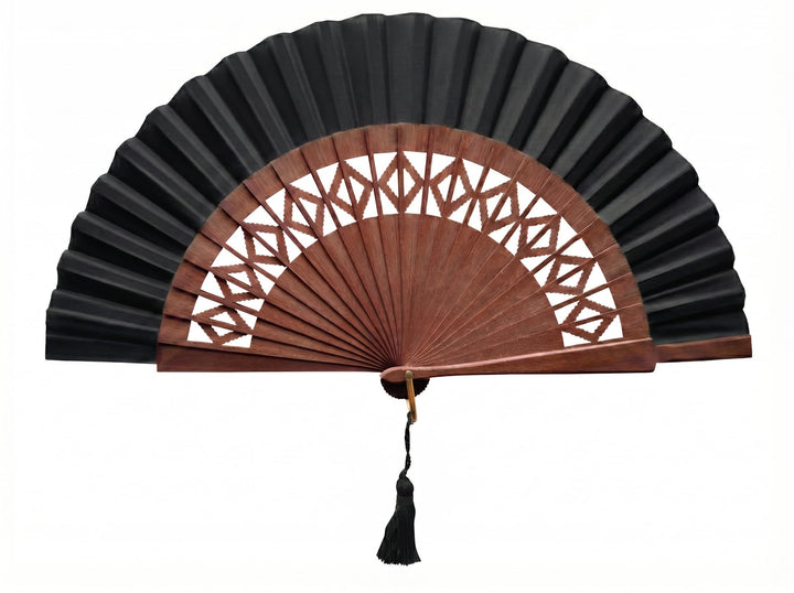 Handgefertigter Spanischer Fächer - 100% Baumwolle und Sipo-Holz - HandFächer aus Holz und Stoff - F