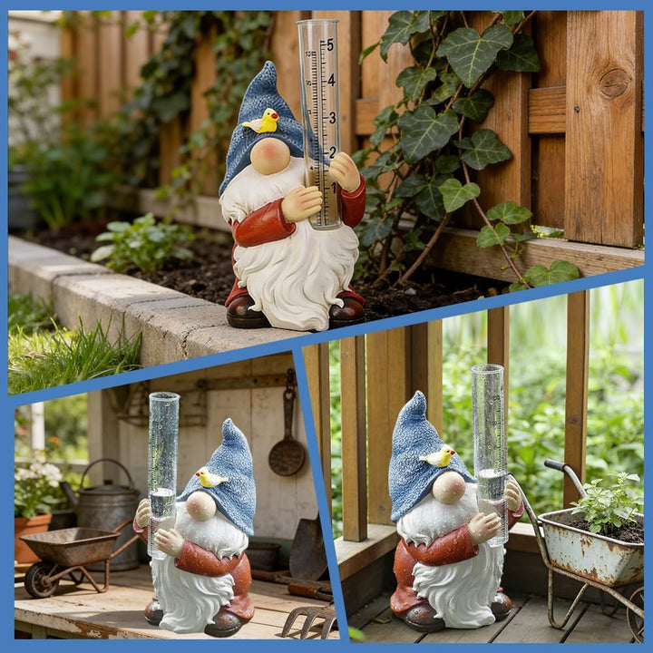 Regenmesser für Garten Frostsicher, Outdoor Regenmesser Glas Regenwassermesser, 8'' Gartenzwerg aus