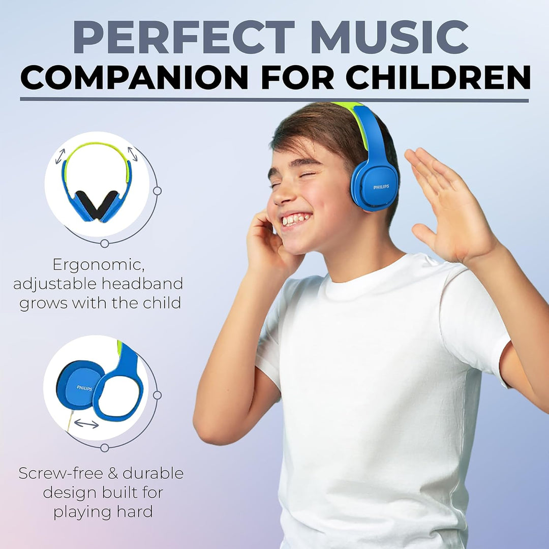 Philips SHK2000BL/00 Over Ear Kinder Kopfhörer, Farbige LED-Leuchten, 85dB Lautstärkebegrenzung, Ger
