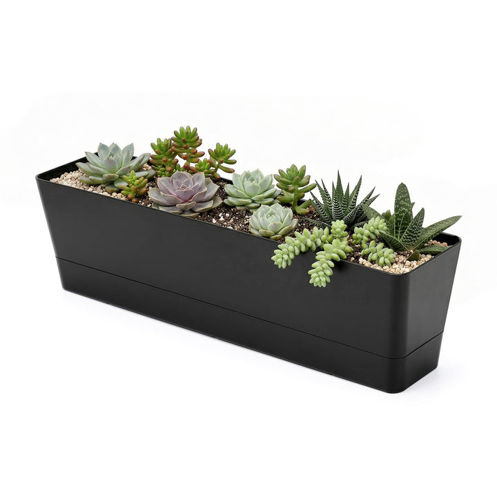GREANER Kräuter-Blumenkasten 40,6 x 9,7 cm, 1 Stück, schwarz, rechteckig, mit herausnehmbarem Unters