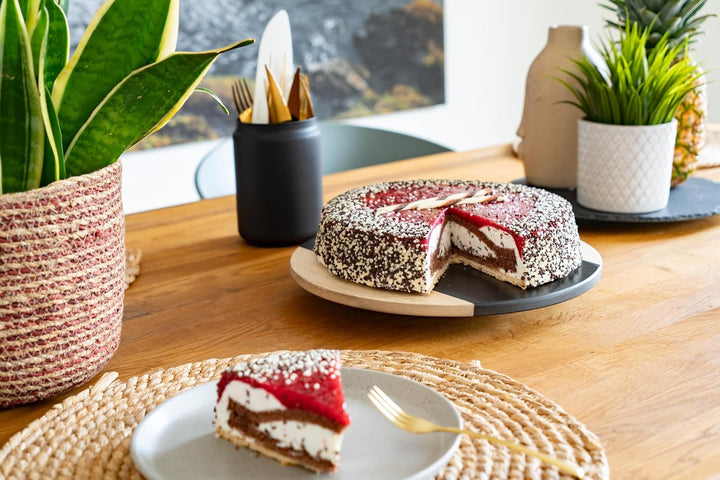 drehbare Schieferplatte mit Edelholz rund Servierplatte Kuchenplatte Wurstplatte Käseplatte Schiefer