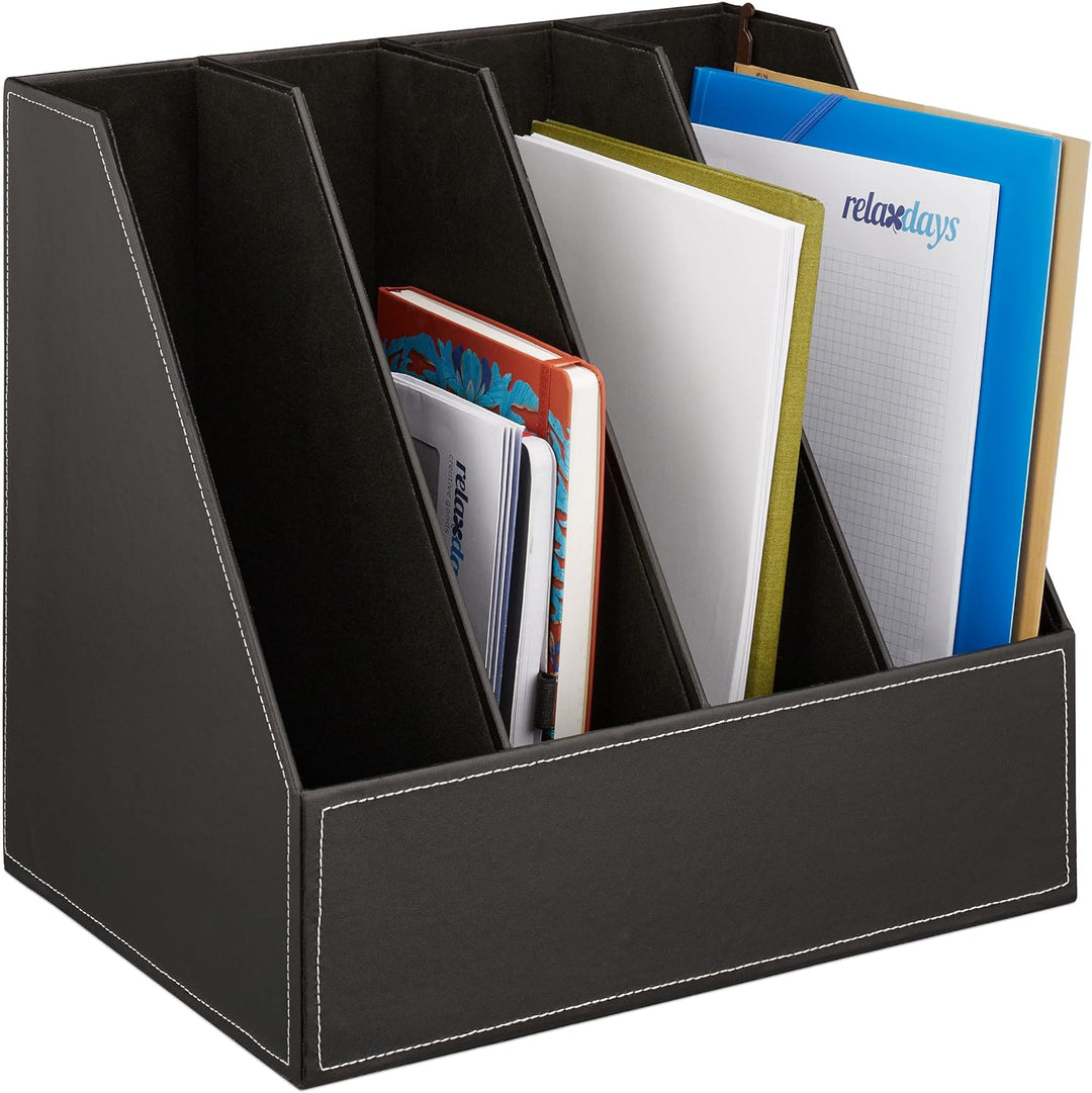 Relaxdays Stehsammler Kunstleder, 4 Fächer, DIN A4-C4, stabiler Stehordner, HBT: 35 x 36 x 26,5 cm,