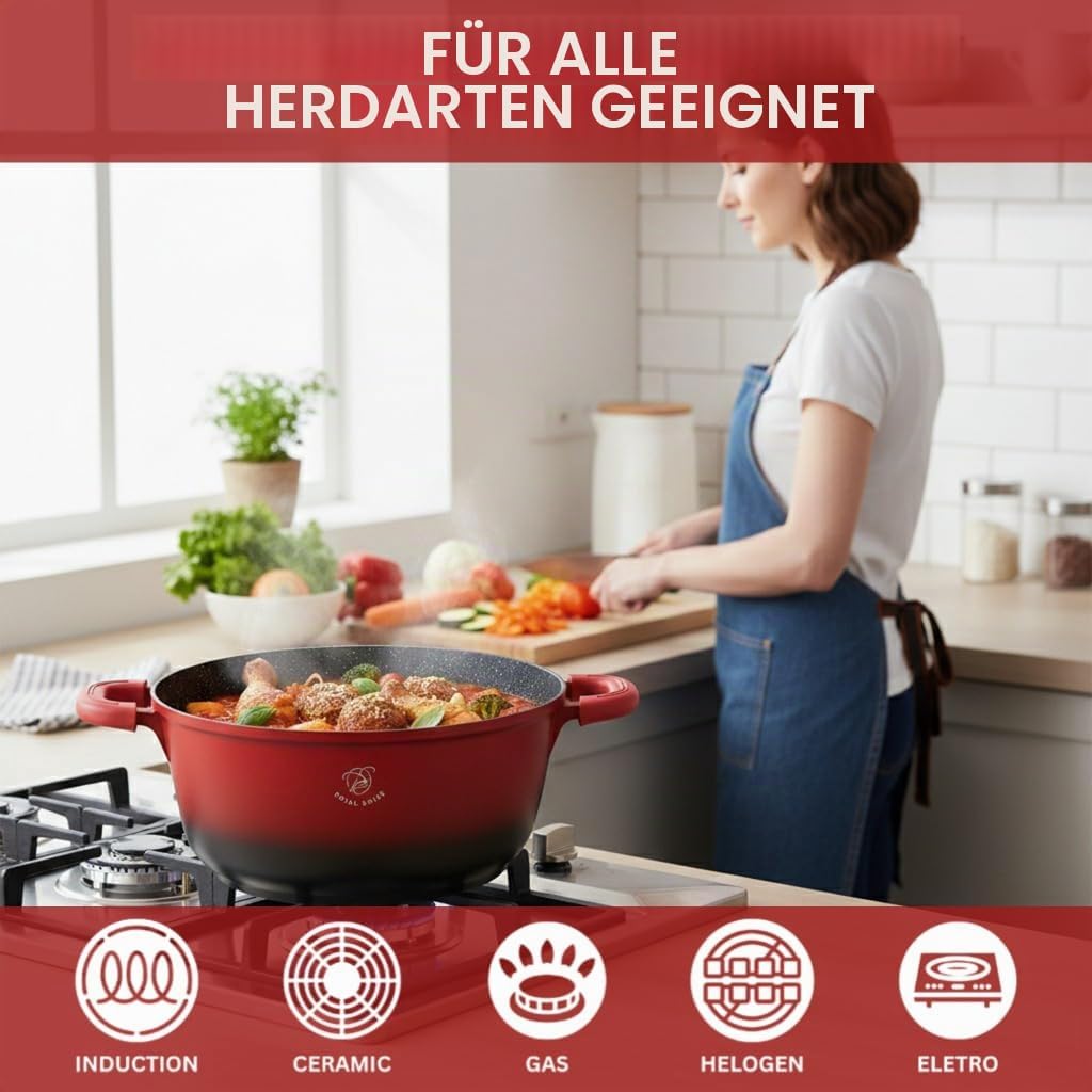 Royal Swiss Kochtopf, Schwarz, 4l, Marmorbeschichtung, Glasdeckel, geeignet für Induktion & Ofen, Al