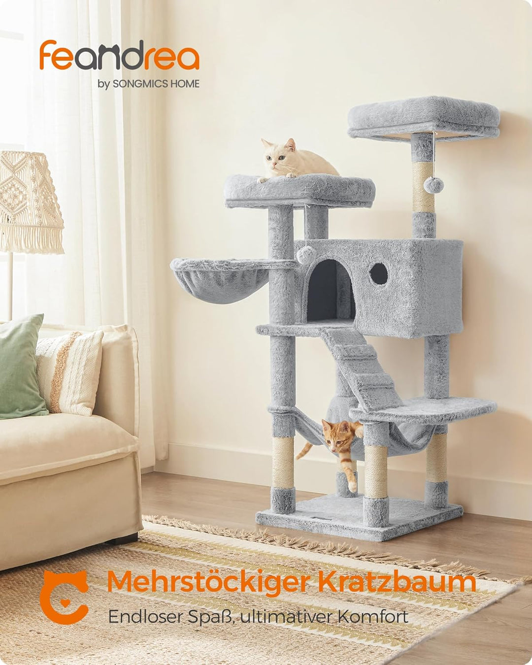 Feandrea Kratzbaum gross, Katzenbaum mit weichem Bezug, für grosse Katzen, Ombré-Grau-Weiss PCT162W0